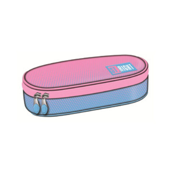 St. Right Pink and Blue Gradient Oval Pencil Case | Dual Zip, Polka Dot