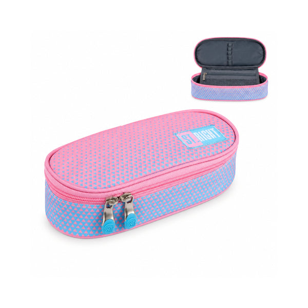 St. Right Pink and Blue Gradient Oval Pencil Case | Dual Zip, Polka Dot