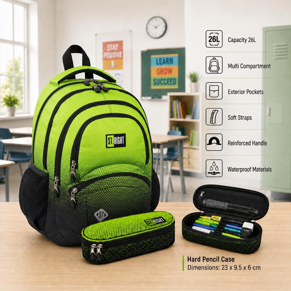 St. Right Green Gradient School Backpack | 17 Inch, Padded Straps