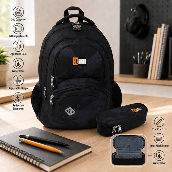 St. Right Lava Multi-Compartment Backpack | Black And Orange, 17 Inch
