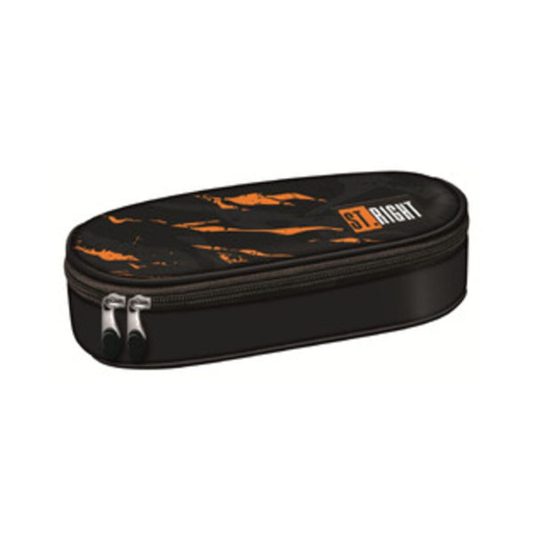 St. Right Lava Oval Pencil Case | Black and Orange, Double Zip
