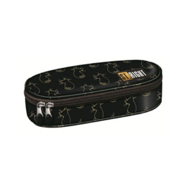 St. Right Golden Cats Oval Pencil Case | Black, Dual Zip Pullers