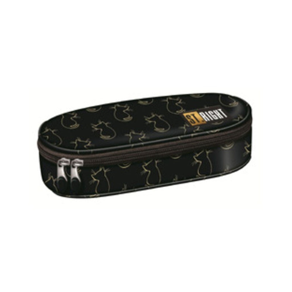 St. Right Golden Cats Oval Pencil Case | Black, Dual Zip Pullers