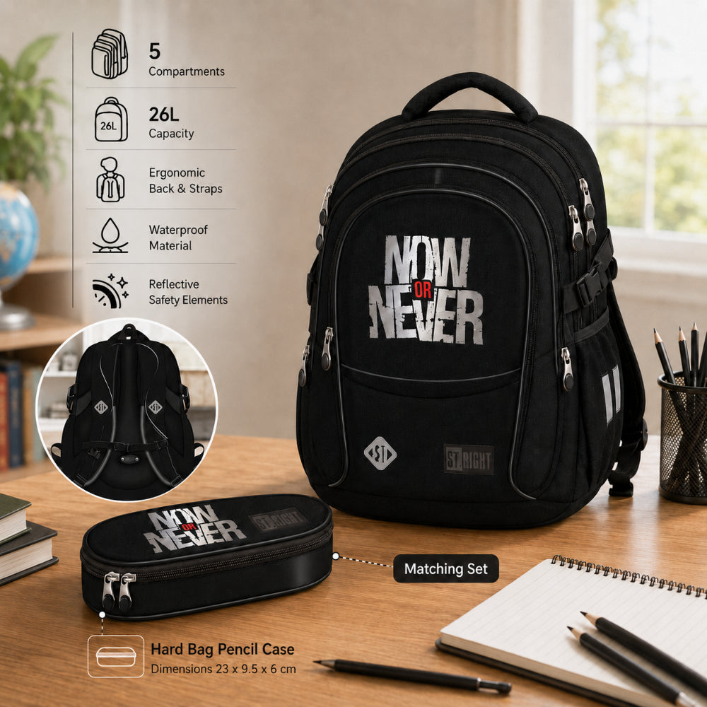 St. Right Now or Never Black Multi-Compartment Backpack | 17 Inch