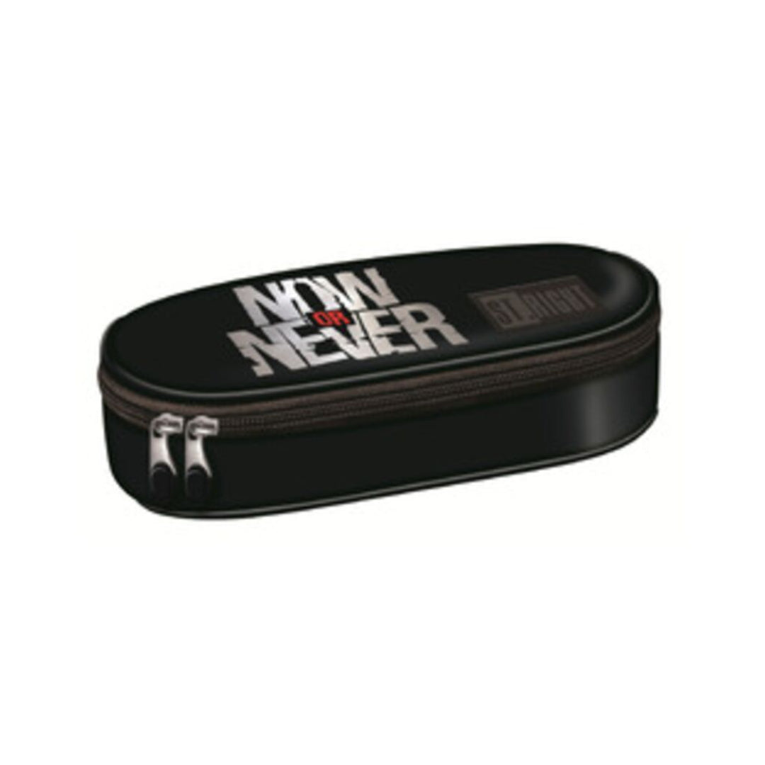 St. Right Win or Never Oval Pencil Case | Compact Black, Dual Zip