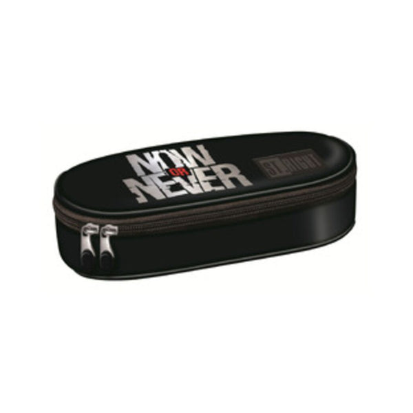 St. Right Win or Never Oval Pencil Case | Compact Black, Dual Zip