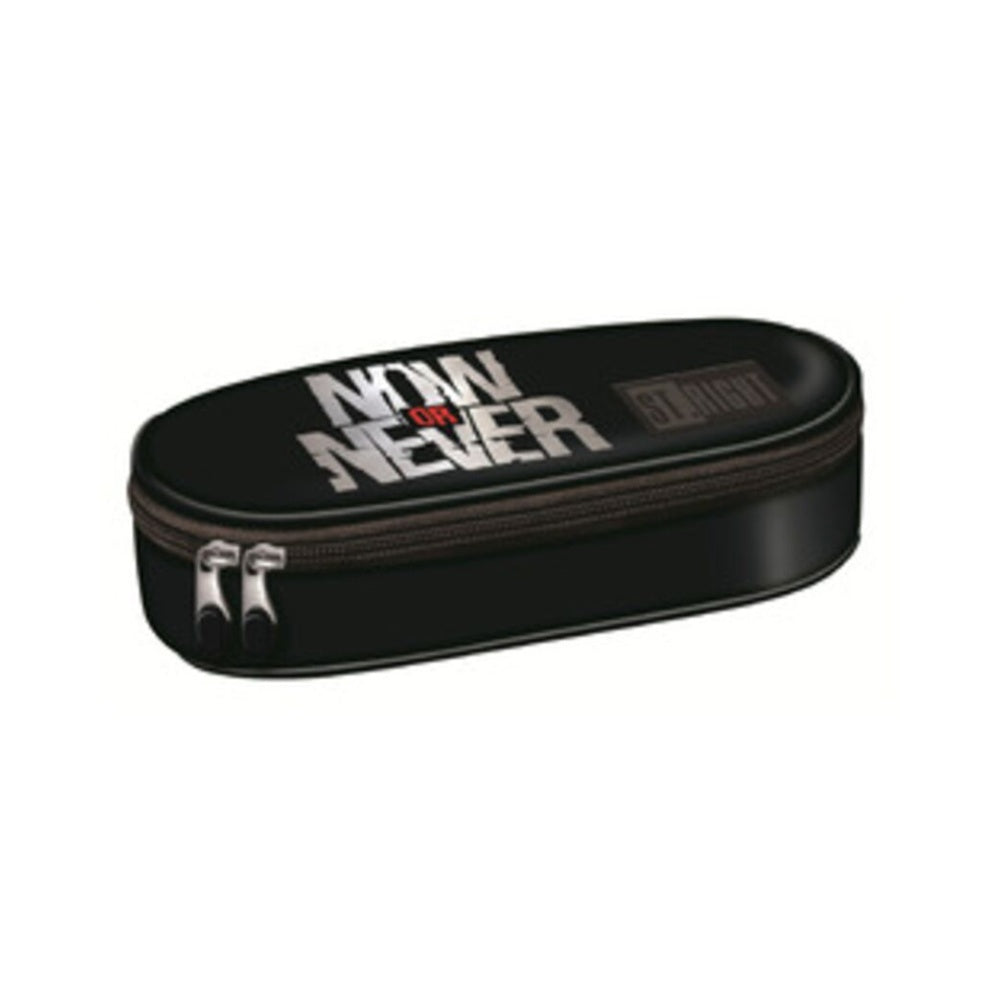 St. Right Now Or Never Oval Pencil Case | Compact Black, Dual Zip