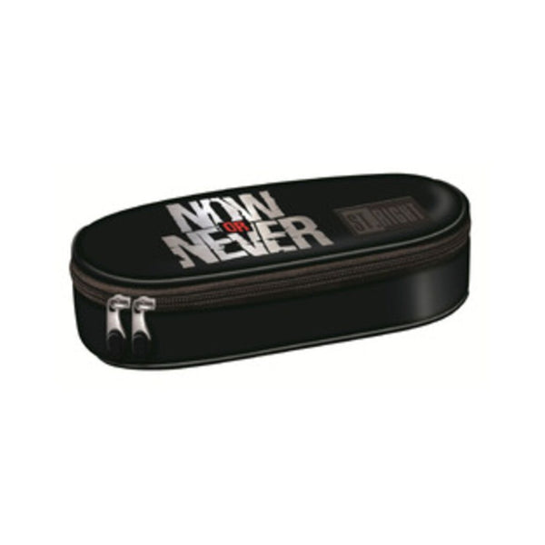 St. Right Now Or Never Oval Pencil Case | Compact Black, Dual Zip