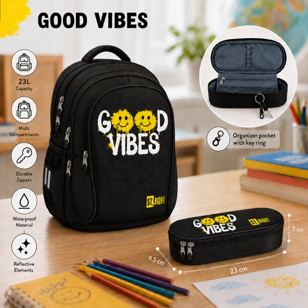 St. Right Good Vibes Positive Attitude Backpack | 17 Inch, Black
