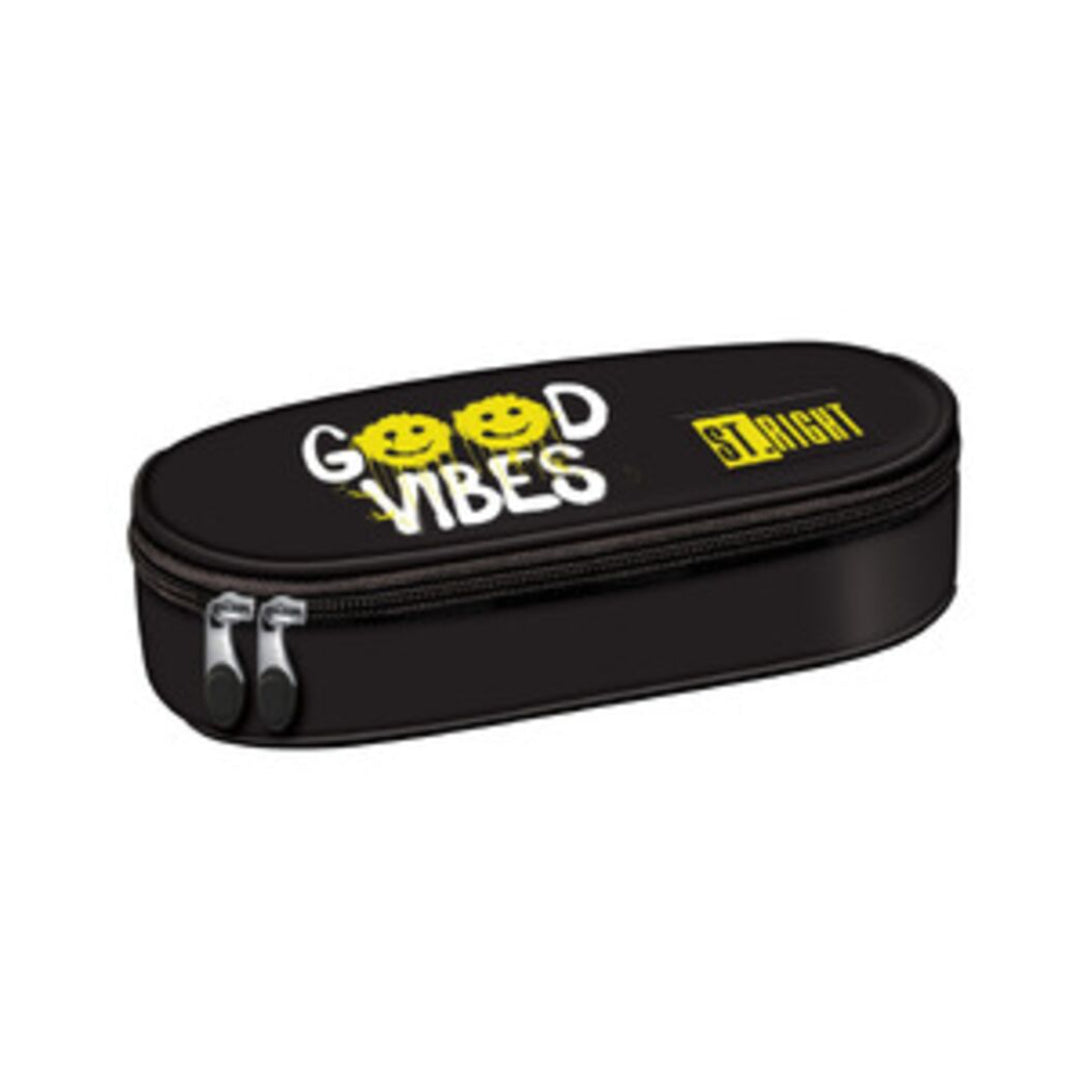 St. Right Good Vibes Oval Pencil Case | Black, Dual Zip Pullers