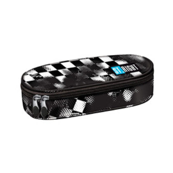 St. Right Race Check Hard-Shell Pencil Case | Black and White Check