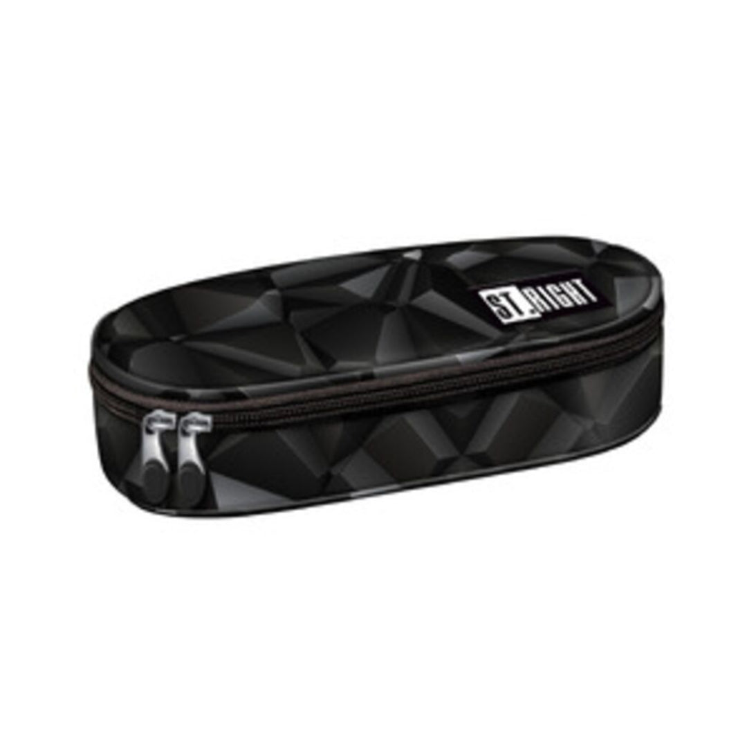 St. Right Black Geometric Hard-Shell Pencil Case | Dual Zip, Oval