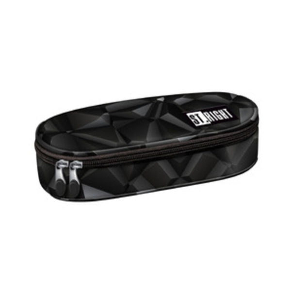 St. Right Black Geometric Hard-Shell Pencil Case | Dual Zip, Oval