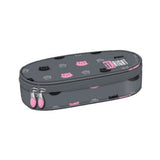St. Right Kitty Paw Oval Pencil Case | Grey with Pink Accents, Dual Zip
