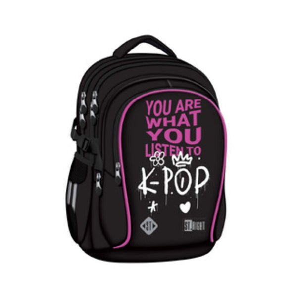 St. Right K-Pop Rhythm Graphic Backpack | 17 Inch, Black and Pink