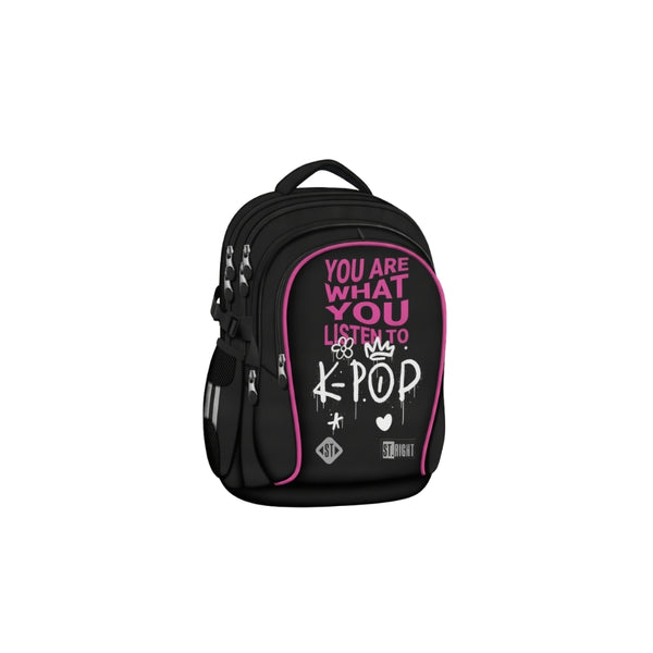 St. Right K-Pop Rhythm Graphic Backpack | 17 Inch, Black and Pink