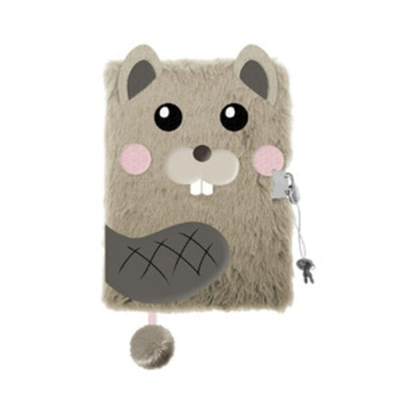 My Little Friends Beaver Lockable Furry Notebook | A5, Grey with Key