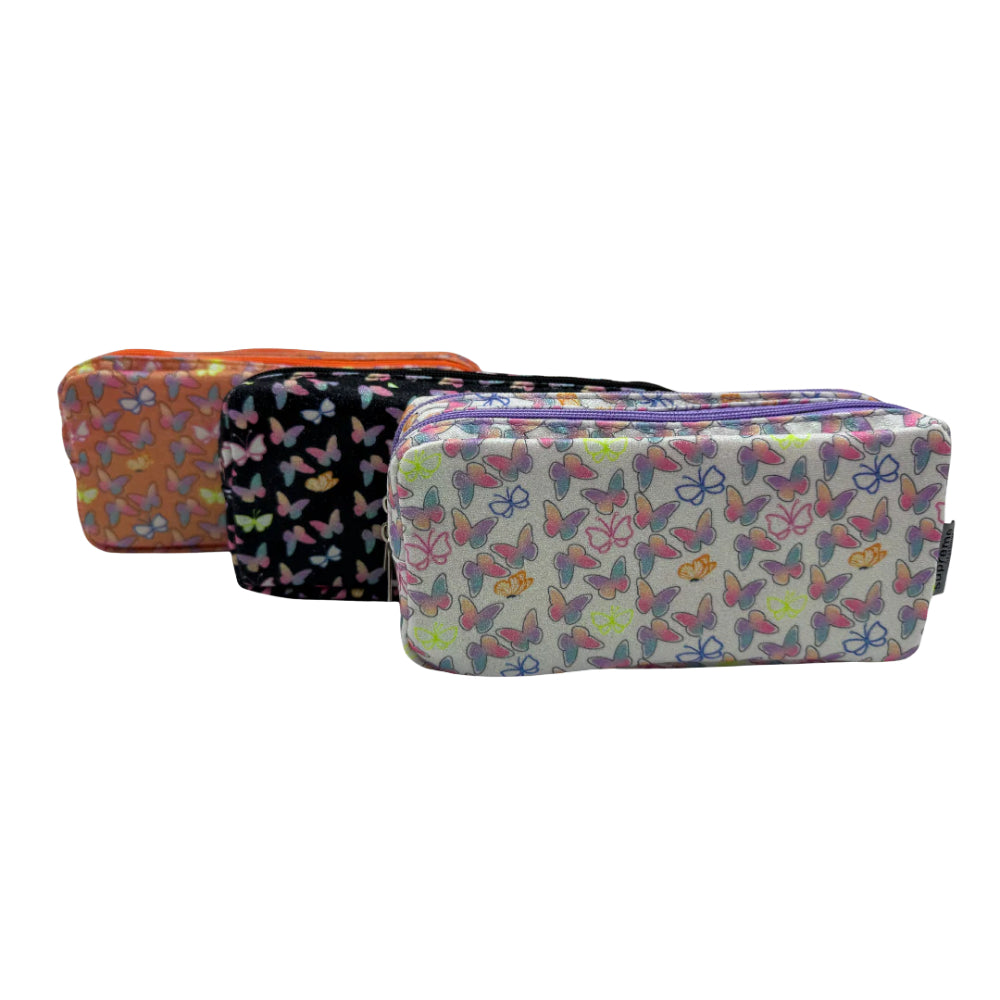 Supreme Iridescent Butterfly Double Pencil Case | Assorted Designs, Zip-Top
