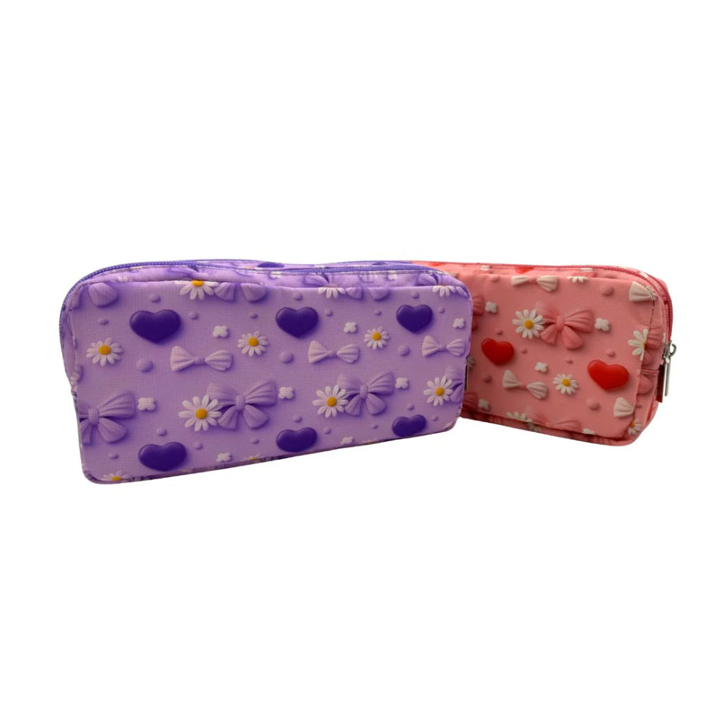 Supreme Assorted 3D Hearts and Bows Double Pencil Case | Zip-Around