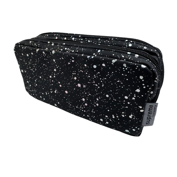 Supreme Galaxy Double Zip Pencil Case | Black Multicolour Splatter