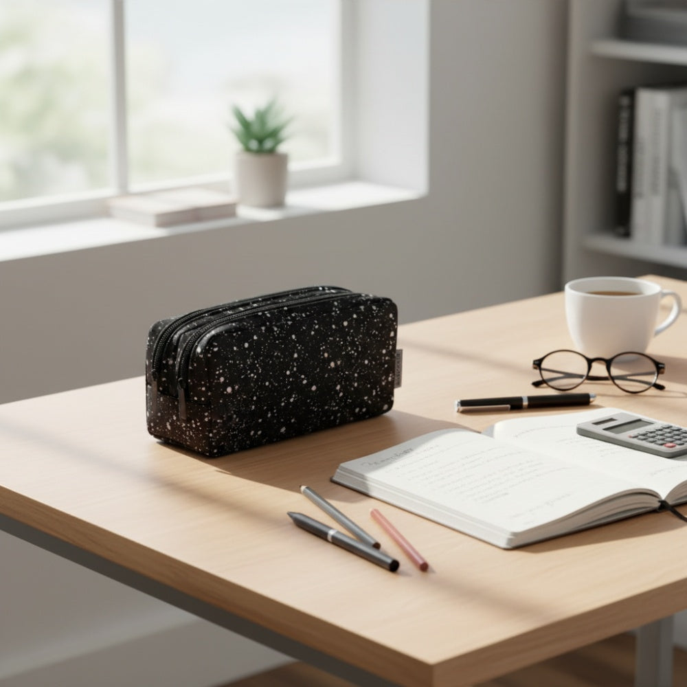 Supreme Galaxy Double Zip Pencil Case | Black Multicolour Splatter