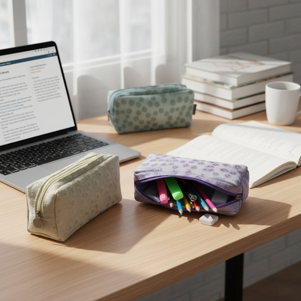 Supreme Frosted Floral Double Pencil Case | Assorted Pastel Colours