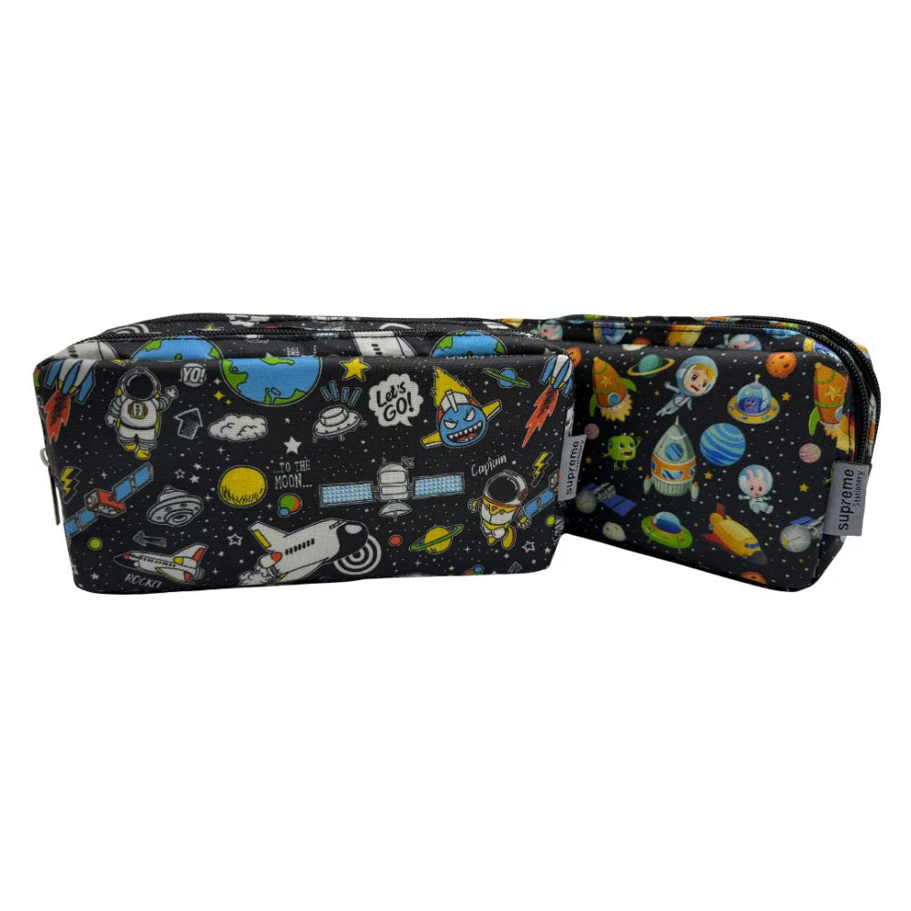 Supreme Rockets Double Pencil Case | Assorted Space Designs, Zip Closure
