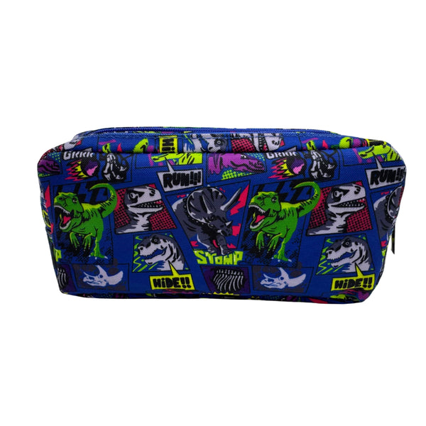 Supreme Dino Stomp Double Pencil Case | Blue Dinosaur Comic Design