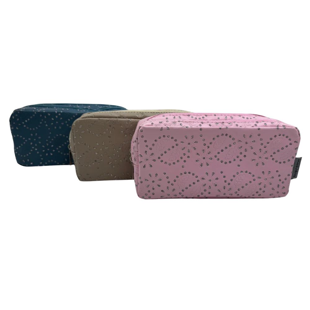 Supreme Glitter Dot Double Pencil Case | Assorted Colours, Zip Closure