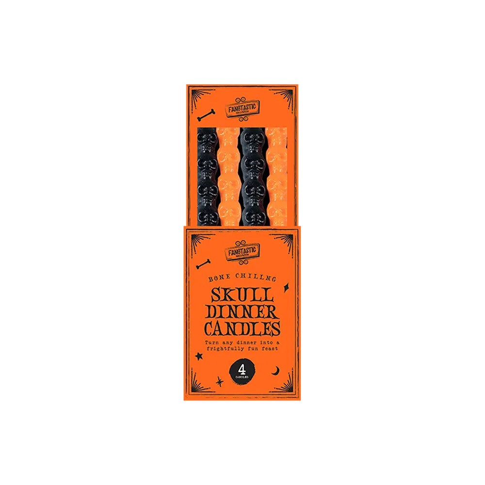 Stacked Skull Halloween Dinner Candles - Pack of 4, Assorted Colours