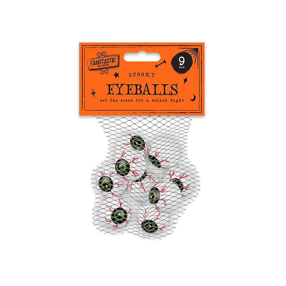 Spooky Bloodshot Eyeball Decorations - Pack of 9, Black and Green Irises