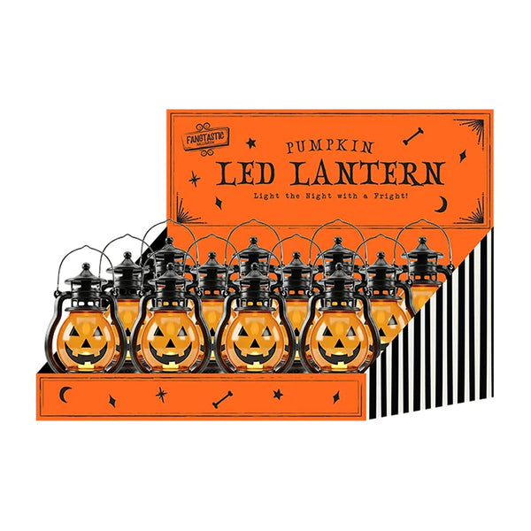 Halloween Pumpkin LED Lantern - Warm Orange Glow, Carry Handle