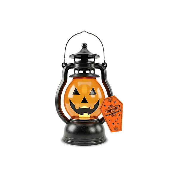 Halloween Pumpkin LED Lantern - Warm Orange Glow, Carry Handle