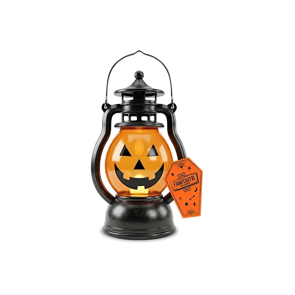 Halloween Pumpkin LED Lantern - Warm Orange Glow, Carry Handle
