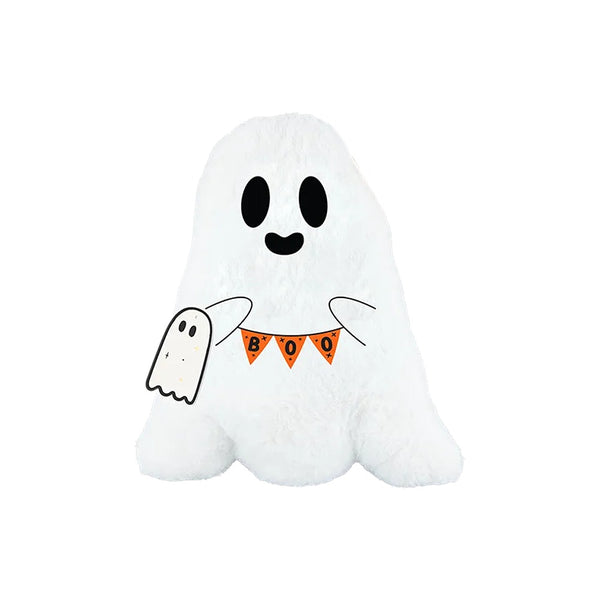 Halloween Ghost Shaped Cushion with Embroidered Detail - White, 43cm