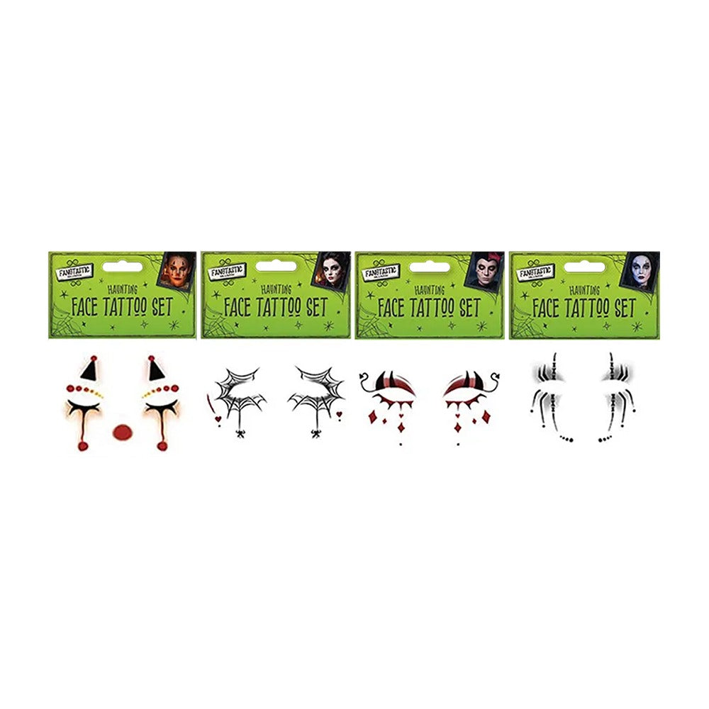 Halloween Face Tattoo Set - Assorted Creepy Designs, Black, Red and White