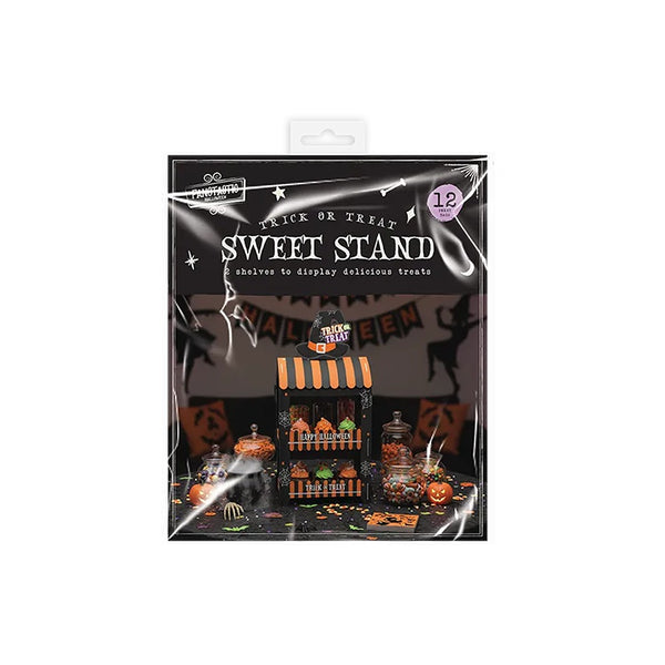Halloween Two-Tier Sweet Display Stand - 12 Pieces, Black and Orange