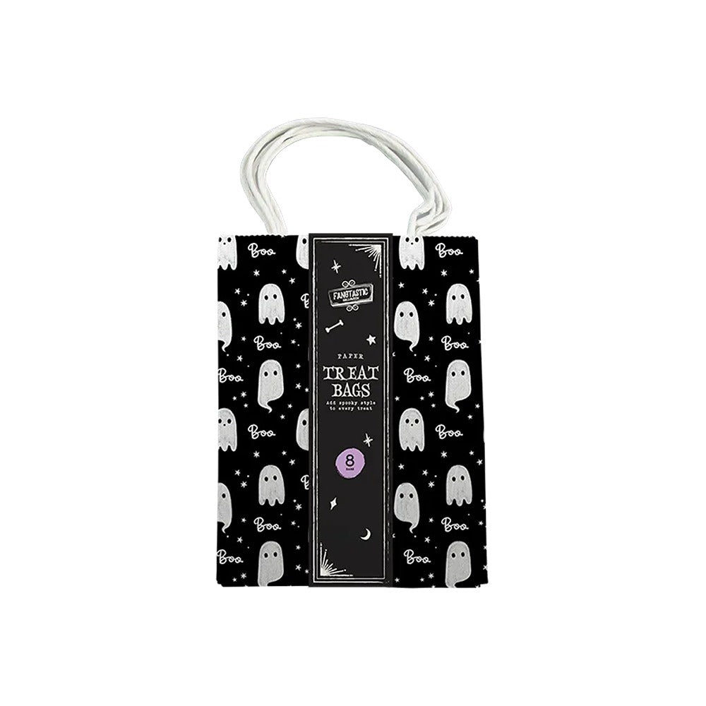 Halloween Ghost Paper Treat Bags - Pack of 8, Black and White