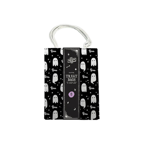 Halloween Ghost Paper Treat Bags - Pack of 8, Black and White