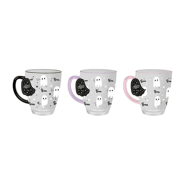 Halloween Ghost Glass Mug - Assorted Colours, Boo and Star Design