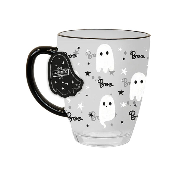 Halloween Ghost Glass Mug - Assorted Colours, Boo and Star Design