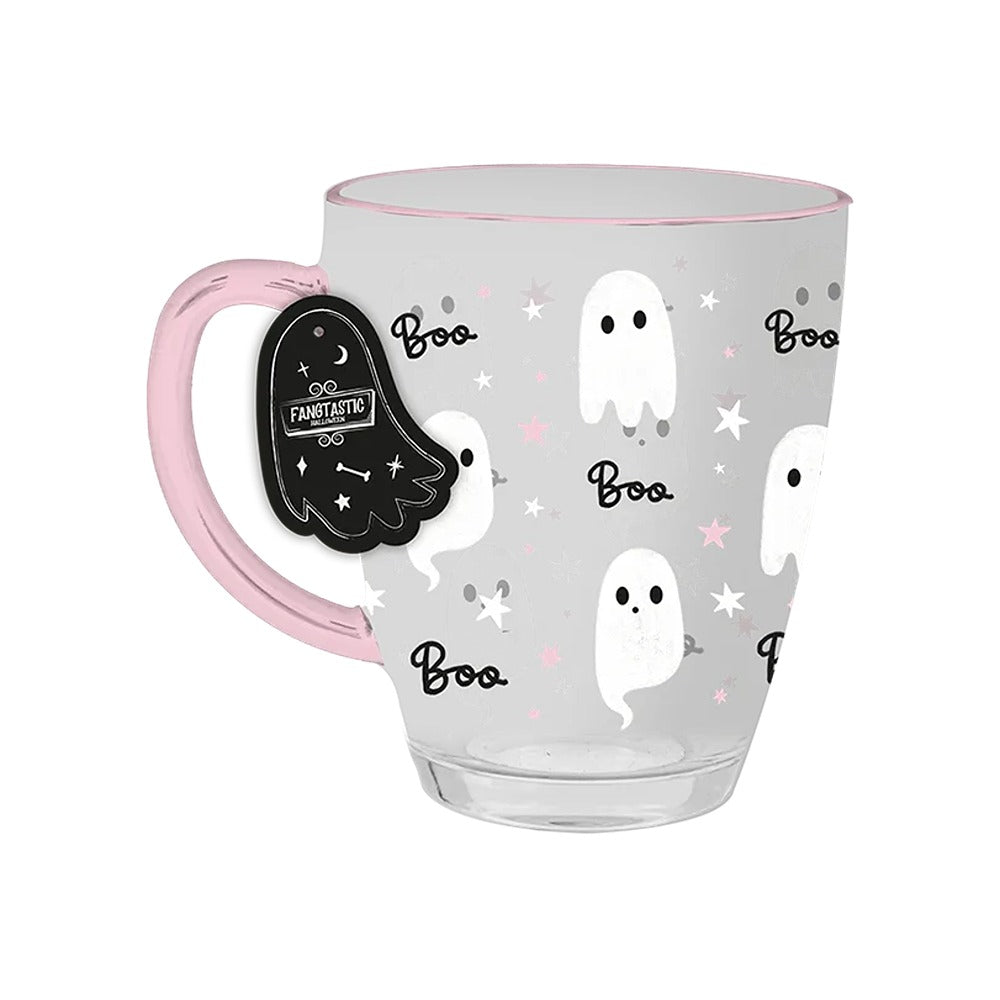 Halloween Ghost Glass Mug - Assorted Colours, Boo and Star Design