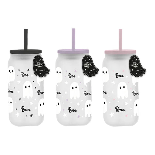 Ghost Glass Mason Jar Tumbler with Straw - Assorted Colours, Frosted