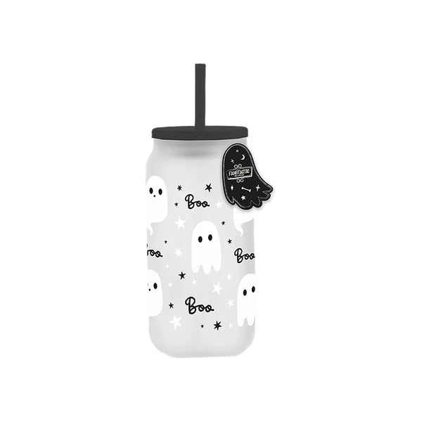 Ghost Glass Mason Jar Tumbler with Straw - Assorted Colours, Frosted