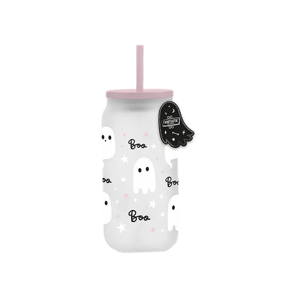 Ghost Glass Mason Jar Tumbler with Straw - Assorted Colours, Frosted