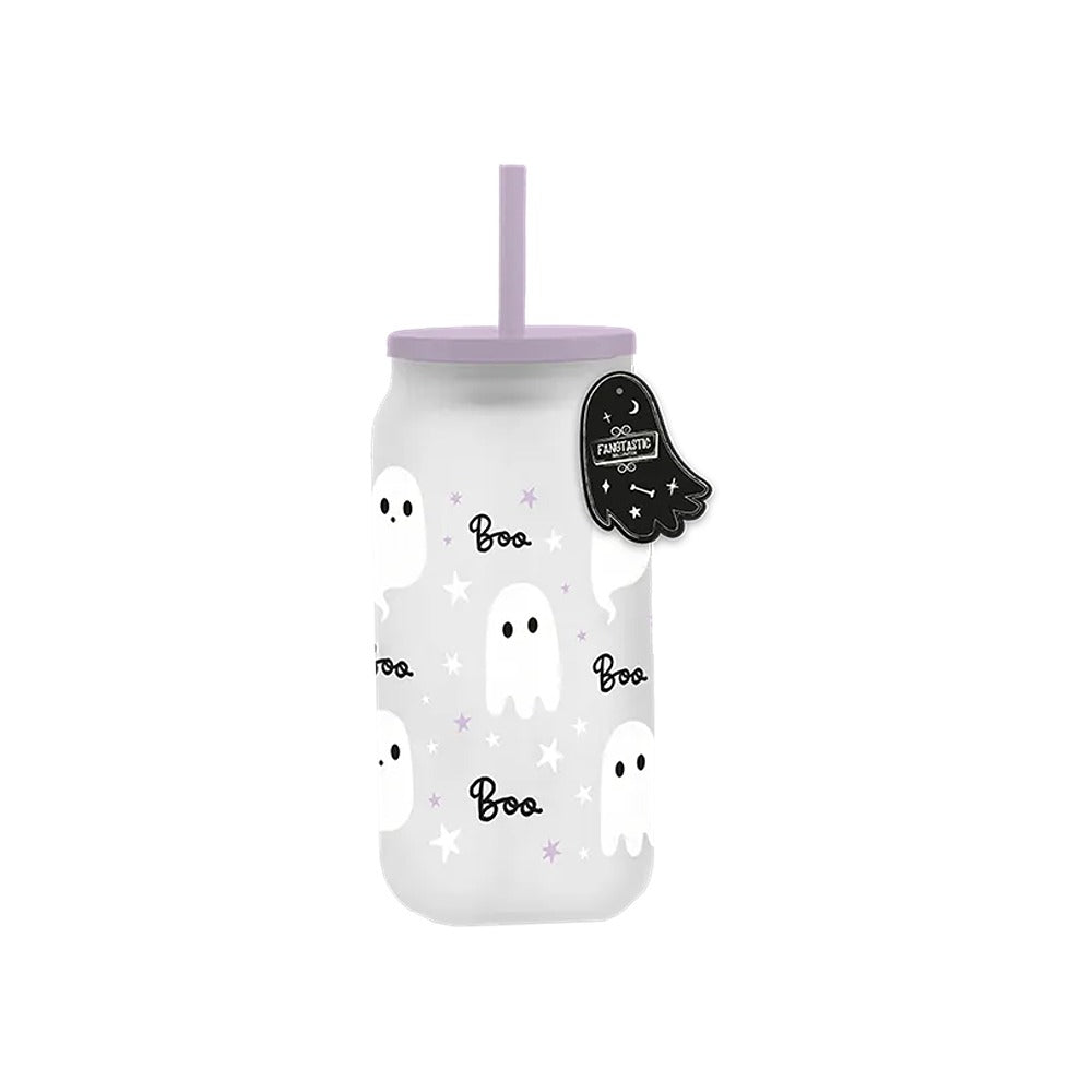 Ghost Glass Mason Jar Tumbler with Straw - Assorted Colours, Frosted