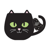 Black Cat Shaped Mug - Lime Green Eyes, Pink Ears and Fangtastic Tag