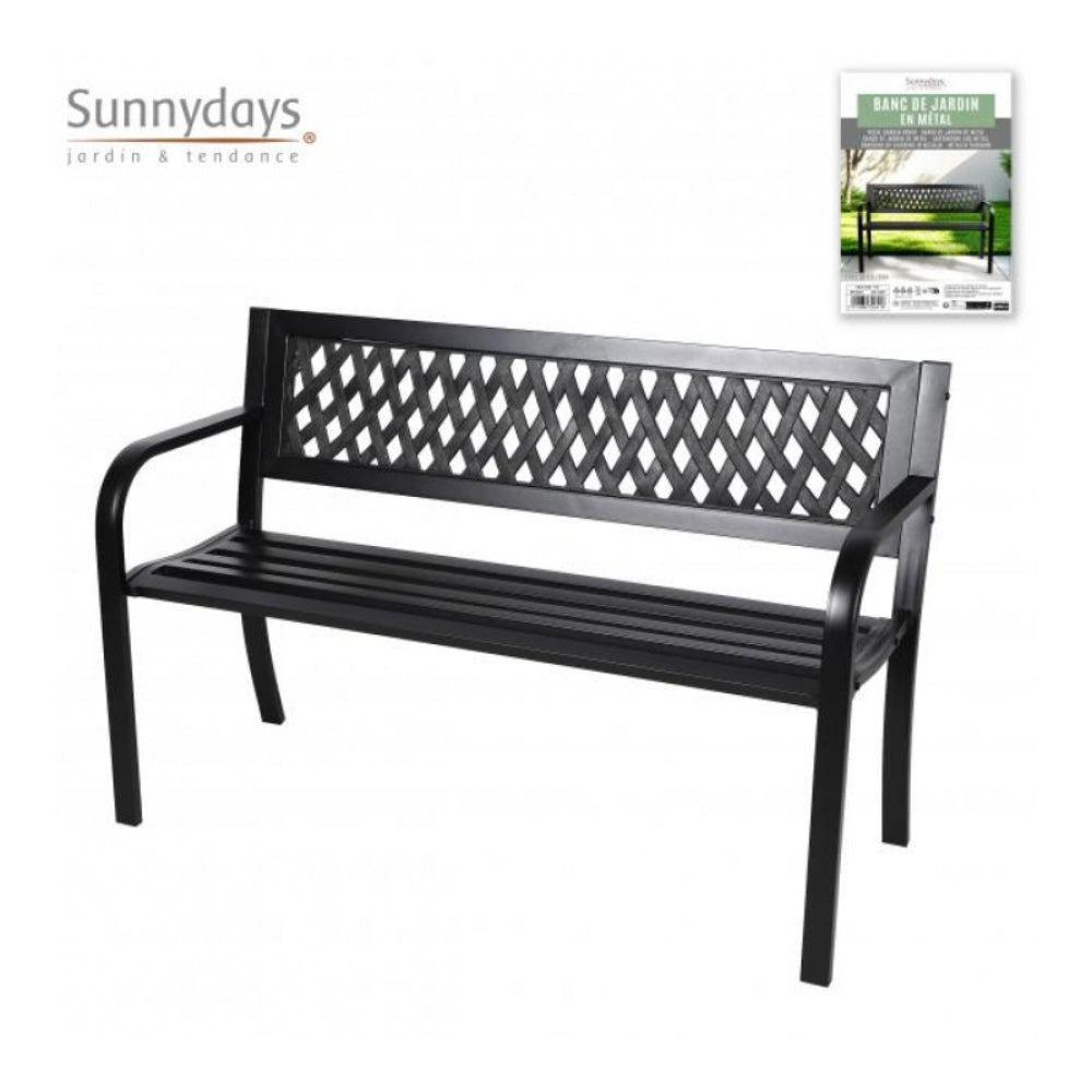 Black Metal Garden Bench with Lattice Backrest | 119cm, Outdoor Seating