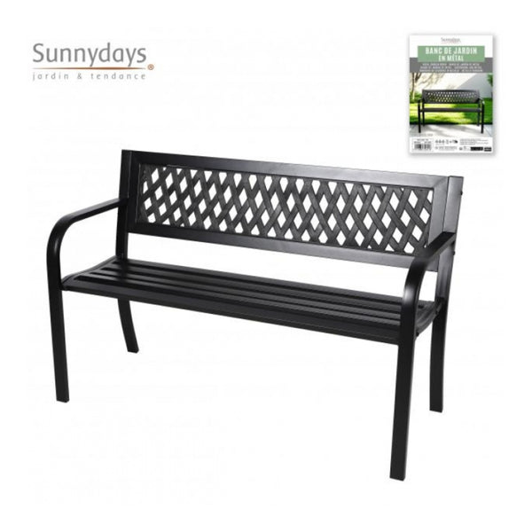 Black Metal Garden Bench with Lattice Backrest | 119cm, Outdoor Seating