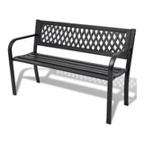 Black Metal Garden Bench with Lattice Backrest | 119cm, Outdoor Seating